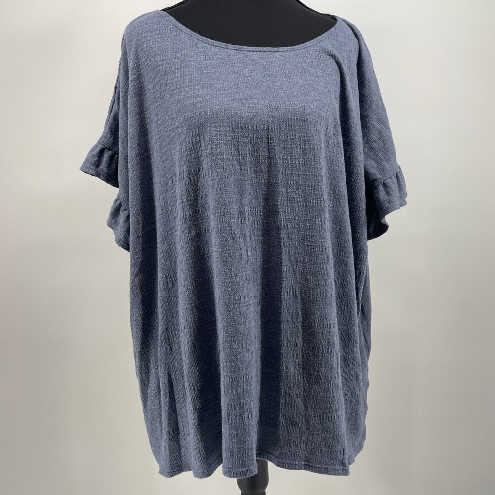 Max Studio Women’s 3X Blue Ruffle Sleeve Blouse Textured Knit Top Casual Fairy